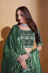 Green Heavy Organza Bridal Party Wear and Sangeet Wear Lehenga with Blouse and Dupatta