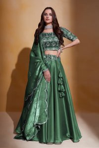 Green Heavy Organza Bridal Party Wear and Sangeet Wear Lehenga with Blouse and Dupatta