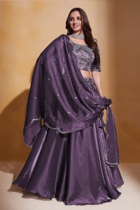 Purple Heavy Organza Bridal Party Wear and Sangeet Wear Lehenga with Blouse and Dupatta