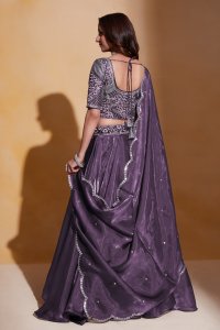 Purple Heavy Organza Bridal Party Wear and Sangeet Wear Lehenga with Blouse and Dupatta