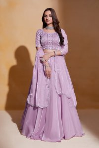 Light Purple Heavy Organza Bridal Party Wear and Sangeet Wear Lehenga with Blouse and Dupatta