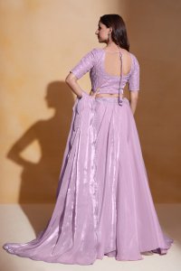 Light Purple Heavy Organza Bridal Party Wear and Sangeet Wear Lehenga with Blouse and Dupatta