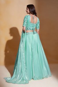 Sea Green Heavy Organza Bridal Party Wear and Sangeet Wear Lehenga with Blouse and Dupatta