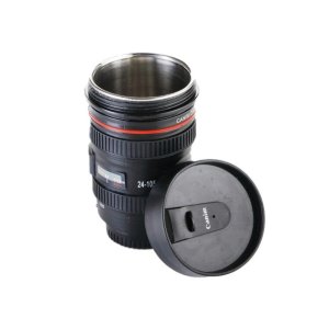 Camera Lens Shaped Coffee Mug Flask with Lid