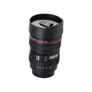 Camera Lens Shaped Coffee Mug Flask with Lid