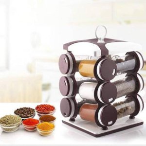12PCS Food Grade Plastic Spice Jar Set in Brown Box