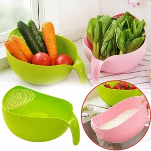 Durable Plastic Rice Bowl and Food Strainer Drain Basket with Handle Set of 3pcs