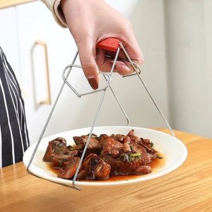 Stainless Steel Kitchen Tongs with Red Handle Multi Purpose Gripper Clip