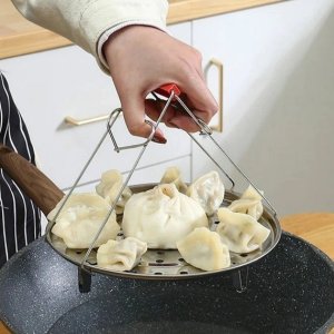 Stainless Steel Kitchen Tongs with Red Handle Multi Purpose Gripper Clip