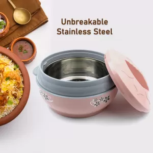 High Quality Steel Casserole Box for Food Serving Inner Steel Insulated Casserole Hot Pot Flowers Printed Chapati Box for Roti Kitchen Approx 4500 mL