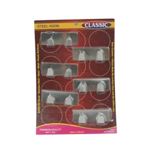 Versatile Stainless Steel Hook Sticker  Ideal for Wallpaper Calender  Bathroom Tiles Kitchen Key Hange and more  Double Hook 6Pc Set