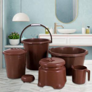 6 Piece Plastic Bathroom Accessories Set Bath Set with Dustbin Mug Stool Soap Case Tub