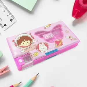 Printed Pencil Case for Kids Multi Compartment Compass Pencil Box with Sharpener Eraser Pencil and Scale  School Supplies
