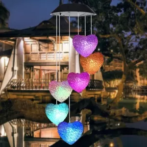Solar Powered LED Wind Chime Light Colorful Chime Craft Wind Bell Heart Décor