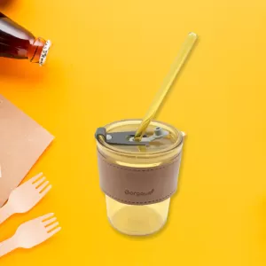Heatproof Home Glass Coffee Mug Tea Cup with Glass Straw  Travel Friendly