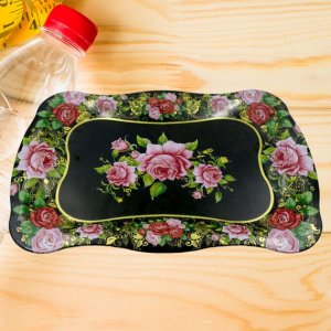 Premium Flower Print Stainless Steel Serving Tray