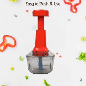Manual Food Push Chopper with 3 Stainless Steel Blades