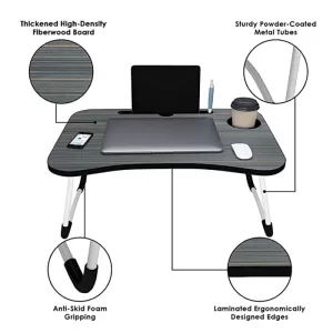 Foldable Laptop Table For Bed Lap Desk Tray Stand With Coffee Cup Slot