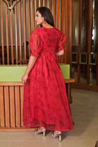 Floral Print Pure Organza Tomatopink Maxi Dress: Elegant Summer Fashion
