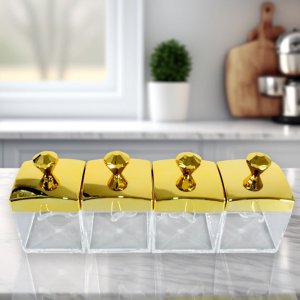 Storage Jar Set with 4 Jars Tray & Spoons Home Kitchen