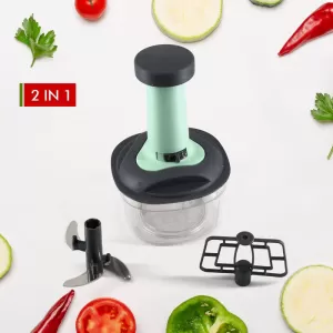 Manual Food  Chopper Cutter and Mixer Set Hand Push Vegetable Chopper with 3 Blades Stainless Steel Set for Kitchen Tasks