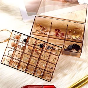 2 Layer Acrylic Jewelry Storage Box Dustproof Earring Box