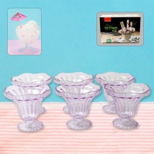 Crystal Plastic Ice Cream Bowl Set of 6 for Desserts