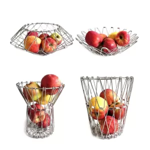Multipurpose Fruit Basket Stainless Steel Wire Bowl Foldable Basket