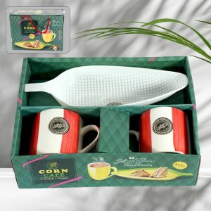 Corn Cafe Ceramic Tea Cups Set 3 Pcs Gift for Birthday
