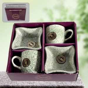 Ceramic Tea Cups Mug Set with Serving Bowl 4 Pcs