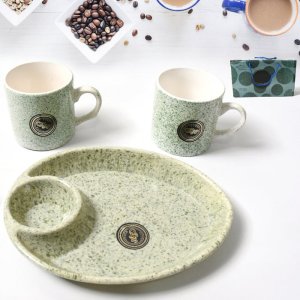 Alpino Ceramic Tea Cups Set with Platter 3 Pcs