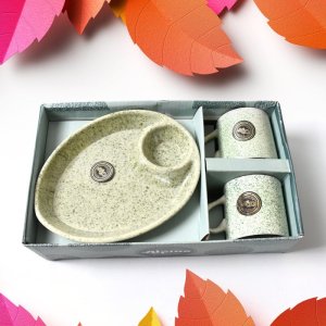 Alpino Ceramic Tea Cups Set with Platter 3 Pcs