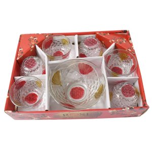 Rose Glass Pudding Dessert Ice Cream Bowl Set 7 PC