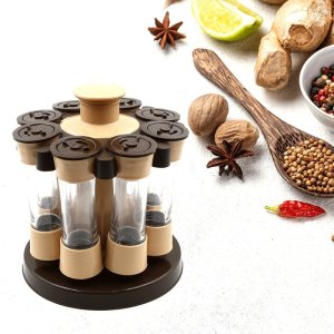Revolving Spice Rack 8 Jars 120 Ml Condiment Set