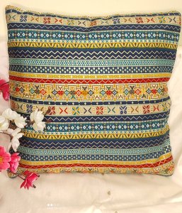 Multi Colour - Bagru print - Cotton Fabric - 16X16 Inch size - Set of Five Cushion Covers for Sofa