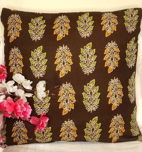 Brown Colour - Flower print - Cotton Fabric - 16X16 Inch size - Set of Five Cushion Covers for Sofa
