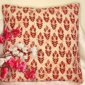 Red and Cream Colour - Printed Cotton Fabric - 16X16 Inch size - Set of Five Cushion Covers for Sofa