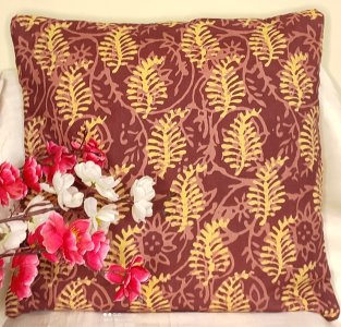 Wine Colour - Flower print - Cotton Fabric - 16X16 Inch size - Set of Five Cushion Covers for Sofa