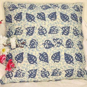 Blue White Colour Printed Cotton 16X16 Inch Cushion Covers for Sofa