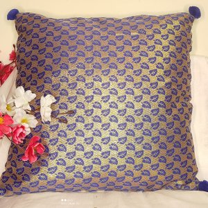 Navy Blue, Brocade Fabric, 16X16 Inch size - Set of Five Cushion Covers for Sofa