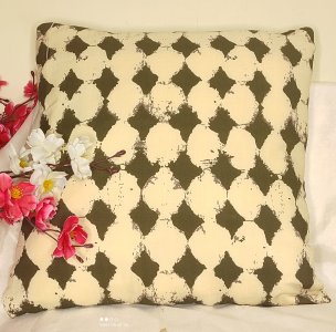 Cream and Brown Colour - Printed - Cotton Fabric - 16X16 Inch size - Set of Five Cushion Covers for Sofa