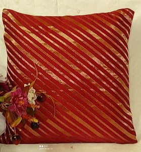 Maroon Colour with Golden Stripes, Brocade Fabric - 16X16 Inch size - Set of Five Cushion Covers for Sofa