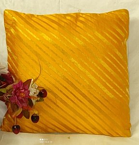 Yellow Colour with Golden Stripes - Brocade Fabric - 16X16 Inch size - Set of Five Cushion Covers for Sofa