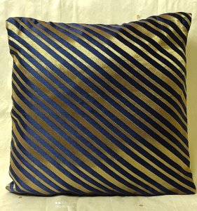 Navy Blue Colour with Golden Stripes Cotton 16X16 Inch Cushion Covers for Sofa