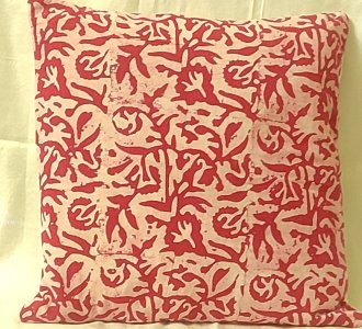 Cream and Red Colour Printed Cotton Fabric - 16X16 Inch size - Set of Five Cushion Covers for Sofa