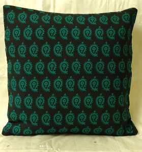 Green and Black Colour Handblock Printed Cotton 16X16 Inch Cushion Covers for Sofa