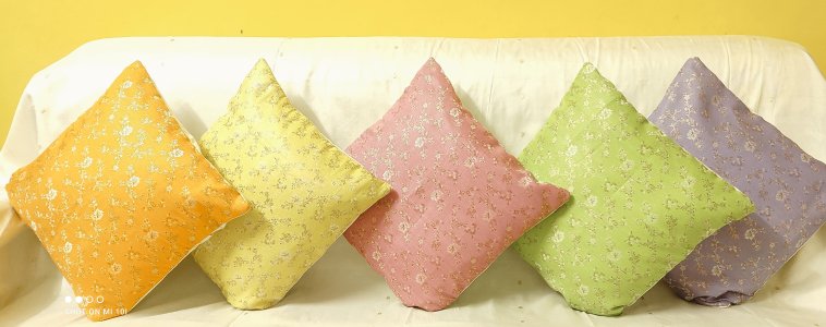 Light Green Pastel Colour, Mix Silk Fabric, 16X16 Inch size - Set of Five Cushion Covers for Sofa