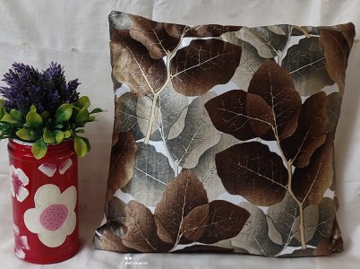 Brown Colour - Flower print - Mix Silk Fabric - 16X16 Inch size - Set of Five Cushion Covers