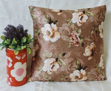 Light Brown with Flowers , Thick Smooth Textured Fabric 16X16 Inch Cushion Covers for Sofa