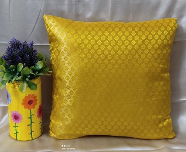 Bright Yellow Brocade Fabric with Small floral pattern, 16X16 Inch size - Set of Five Cushion Covers for Sofa